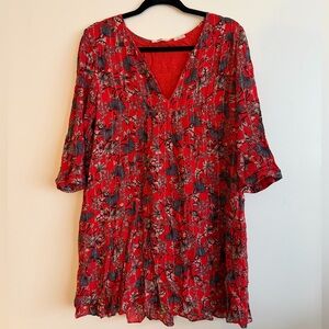 ba&sh Red Floral V-Neck Dress